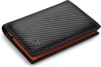 TEEHON Carbon włókno skórzane portfel męski kieszonka na monety RFID etui na karty kredytowe pół rozpiętości projekt czarna torebka 1